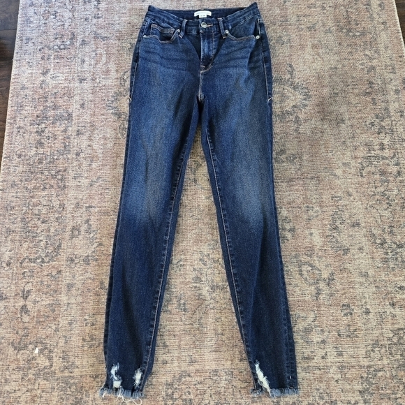Good American Good Legs Chewed Hem Raw Denim High Rise Sculpting Skinny Jeans 2 - Picture 3 of 10